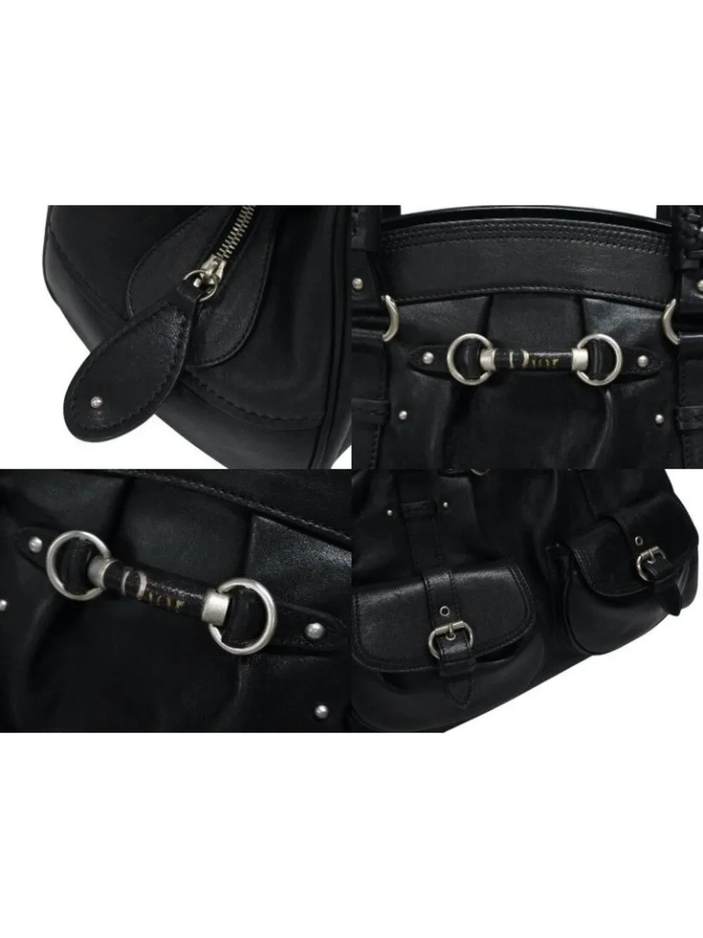 Dior Handbag Leather Black Silver